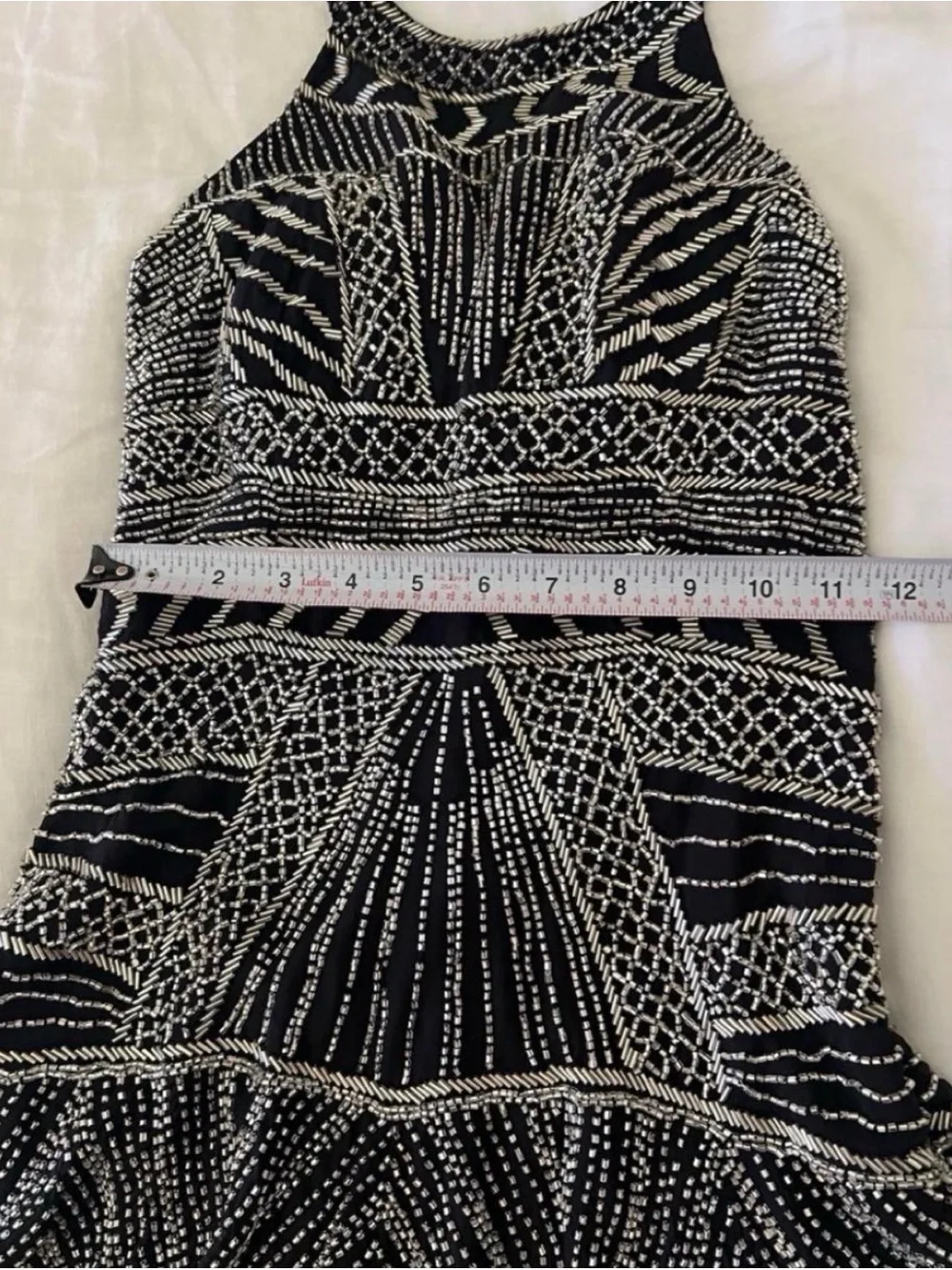 Parker Black Halter Beaded Mini Dress with Silver Accents